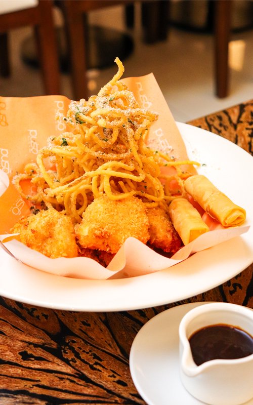 Chicken Nuggets and Cheesy Curly Fries